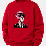 Velira Sweatshirts Raudona / XS Rožinė džentelmenų panteros spauda laisvo kirpimo megztinis