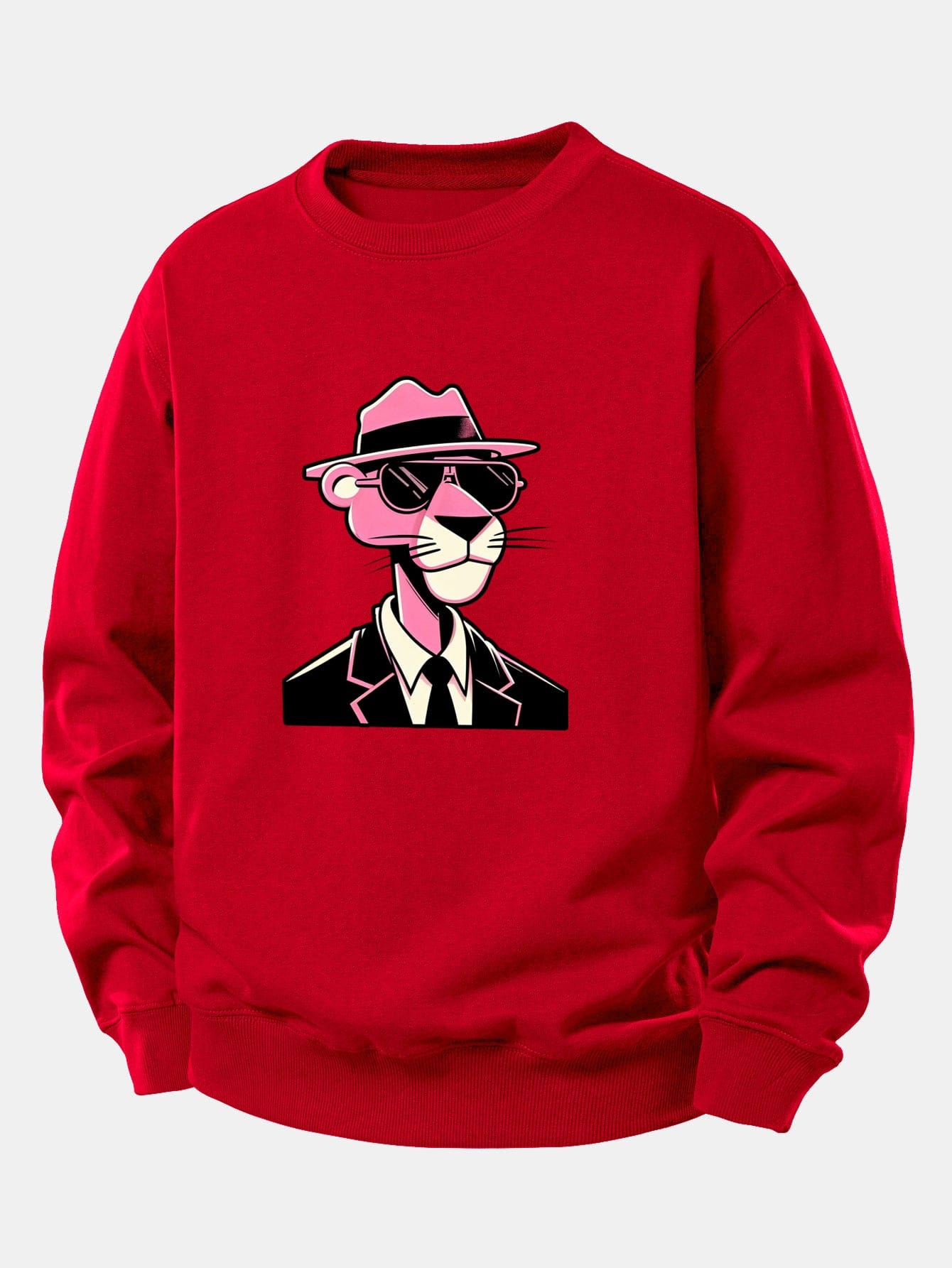 Velira Sweatshirts Raudona / XS Rožinė džentelmenų panteros spauda laisvo kirpimo megztinis