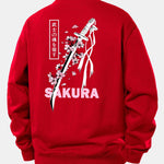 Velira Sweatshirts Raudona / XS Sakura Katanos Atspaudų Laisvas Pjūvis Megztinis