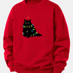Velira Sweatshirts Raudona / XS Spalvinga Lengva Juoda Katė Spauda Laisvas Fit Megztinis