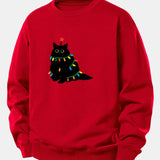 Velira Sweatshirts Raudona / XS Spalvinga Lengva Juoda Katė Spauda Laisvas Fit Megztinis