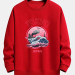 Velira Sweatshirts raudona / XS Tokijo Banga Gervė Paukštis Spauda Laisvas Fit Megztinis