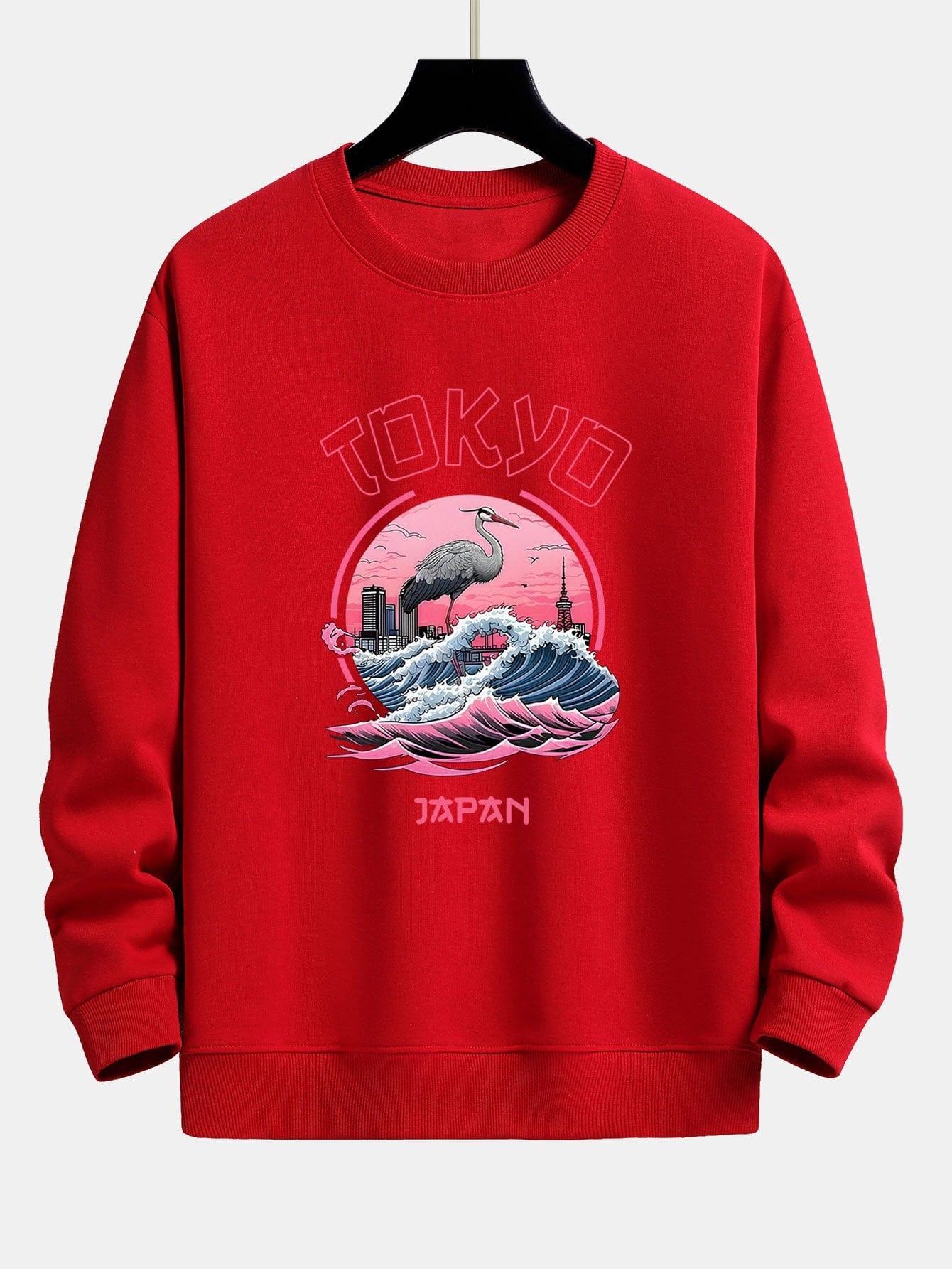 Velira Sweatshirts raudona / XS Tokijo Banga Gervė Paukštis Spauda Laisvas Fit Megztinis
