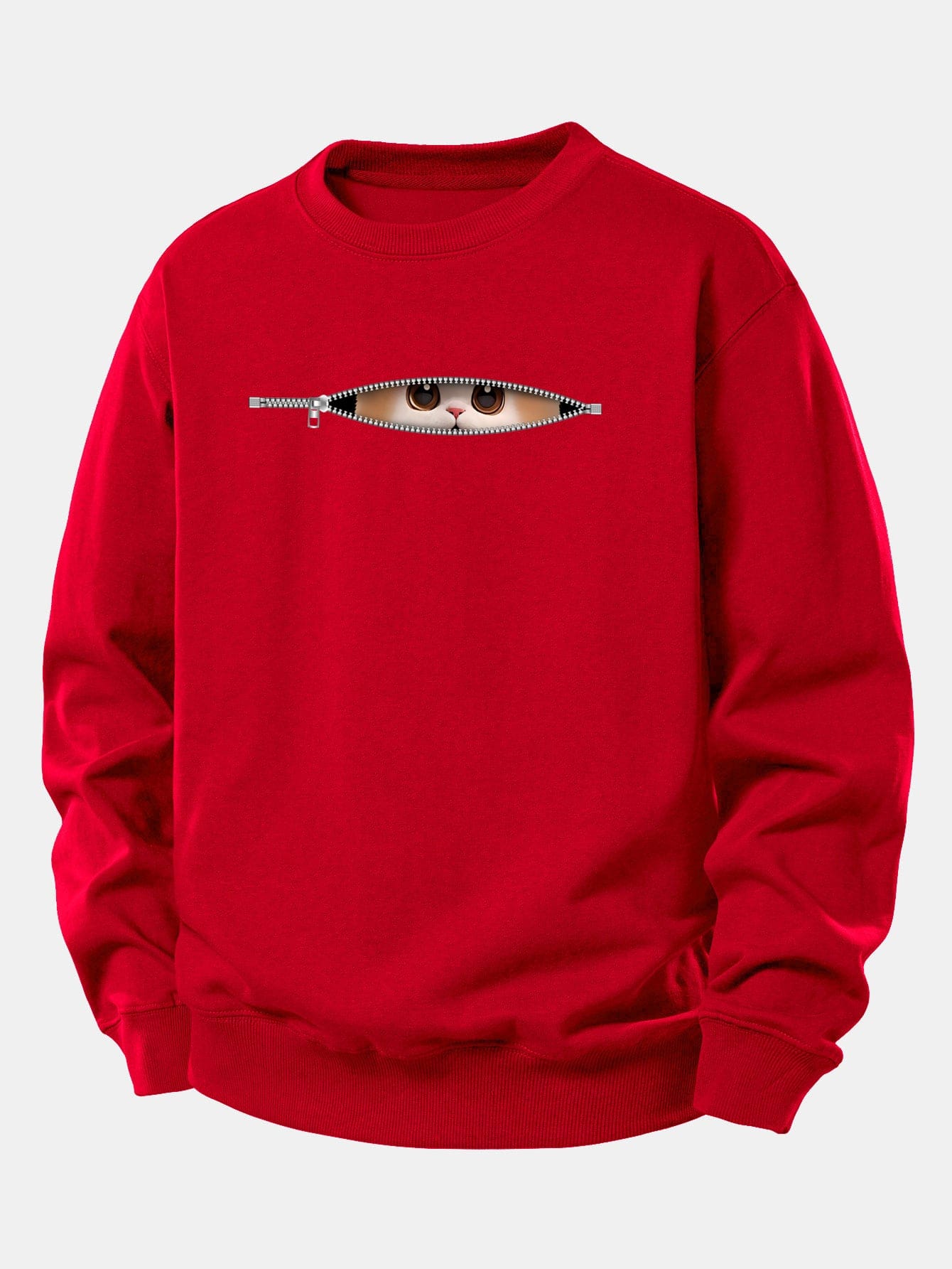 Velira Sweatshirts Raudona / XS Užtrauktuko katės spaudo laisvo kirpimo džemperis