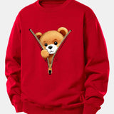 Velira Sweatshirts Raudona / XS Užtrauktuko meškiuko spauda laisvo kirpimo džemperis