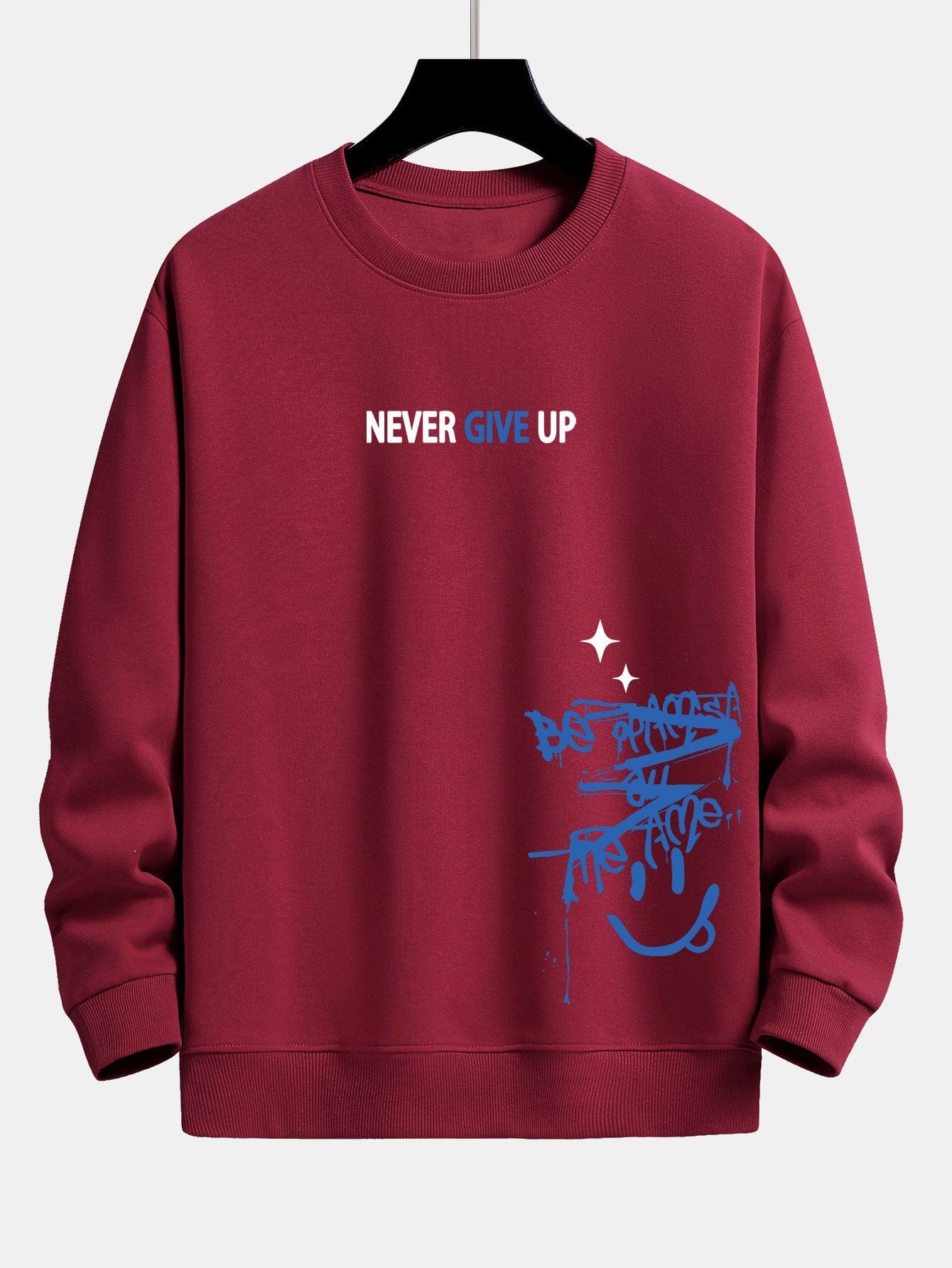 Velira Sweatshirts raudonmedžio / XS Niekuomet nepasiduok Šypsenėlės Spauda Laisvo Kirpimo Megztinis