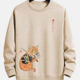 Velira Sweatshirts ruda / S Samurajų Karo Katės Spauda Laisvo Pjūvio Džemperis