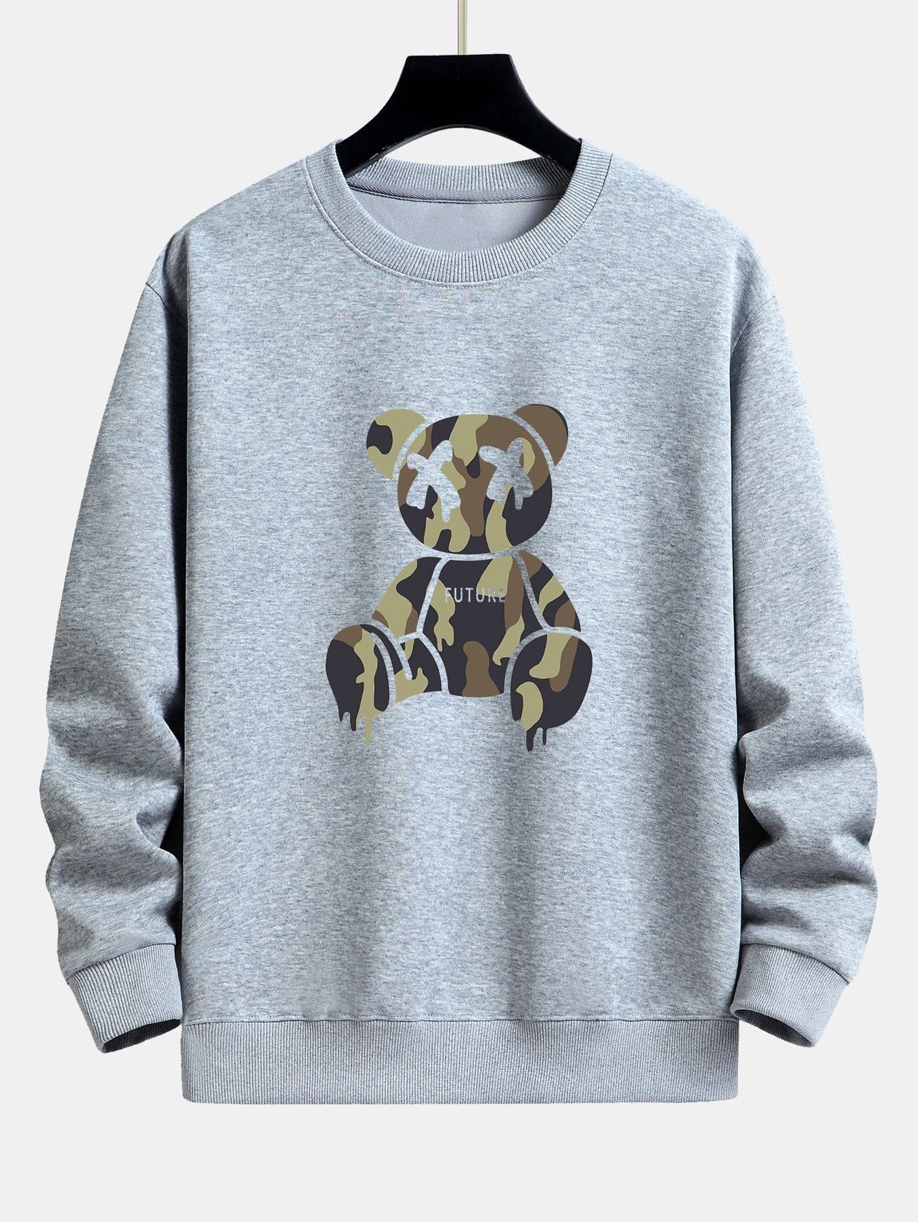 Velira Sweatshirts sidabrinė / S Kamikadze ištirpstančio meškos rašto laisvo kirpimo džemperis