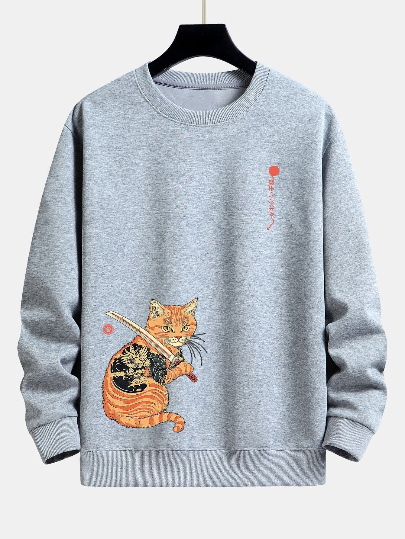 Velira Sweatshirts sidabrinė / S Samurajų Karo Katės Spauda Laisvo Pjūvio Džemperis