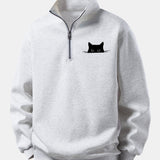 Velira Sweatshirts Sidabrinė / XS Atsipalaidavęs Juodas Katės Spaudos Ketvirčio Užtrauktukas Megztinis