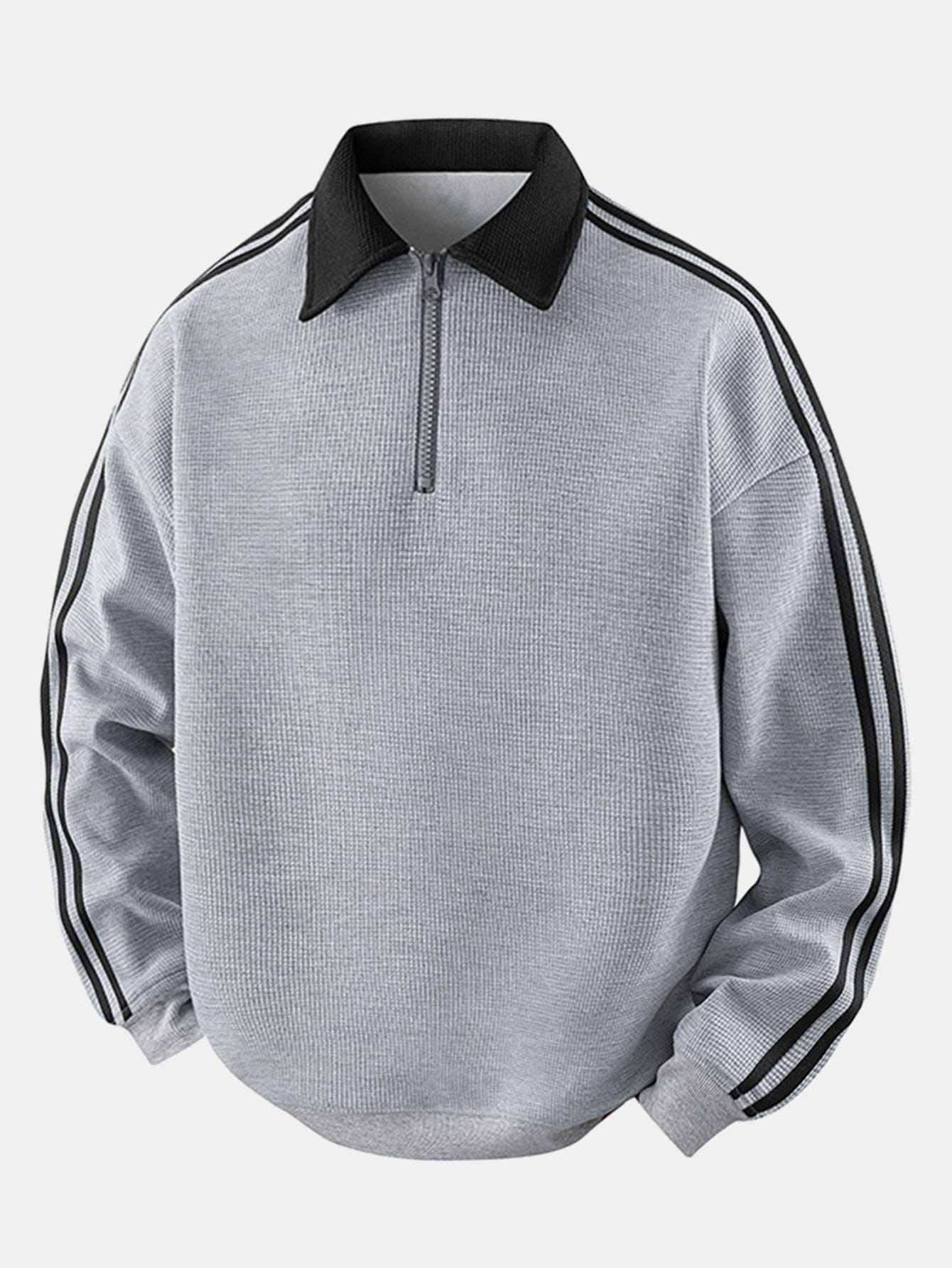 Velira Sweatshirts Sidabrinė / XS Juostuotas Vaflinis Užtrauktuko Polo Kaklo Megztinis