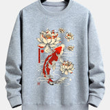 Velira Sweatshirts sidabrinė / XS Koi žuvies lotoso rašto laisvas fit džemperis