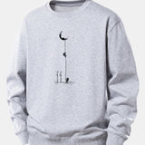Velira Sweatshirts Sidabrinė / XS Mėnulio Astronauto Spauda Laisvo Pjūvio Džemperis