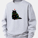 Velira Sweatshirts Sidabrinė / XS Spalvinga Lengva Juoda Katė Spauda Laisvas Fit Megztinis