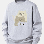 Velira Sweatshirts Sidabrinė / XS Trys Katės Spauda Laisvo Pjūvio Džemperis
