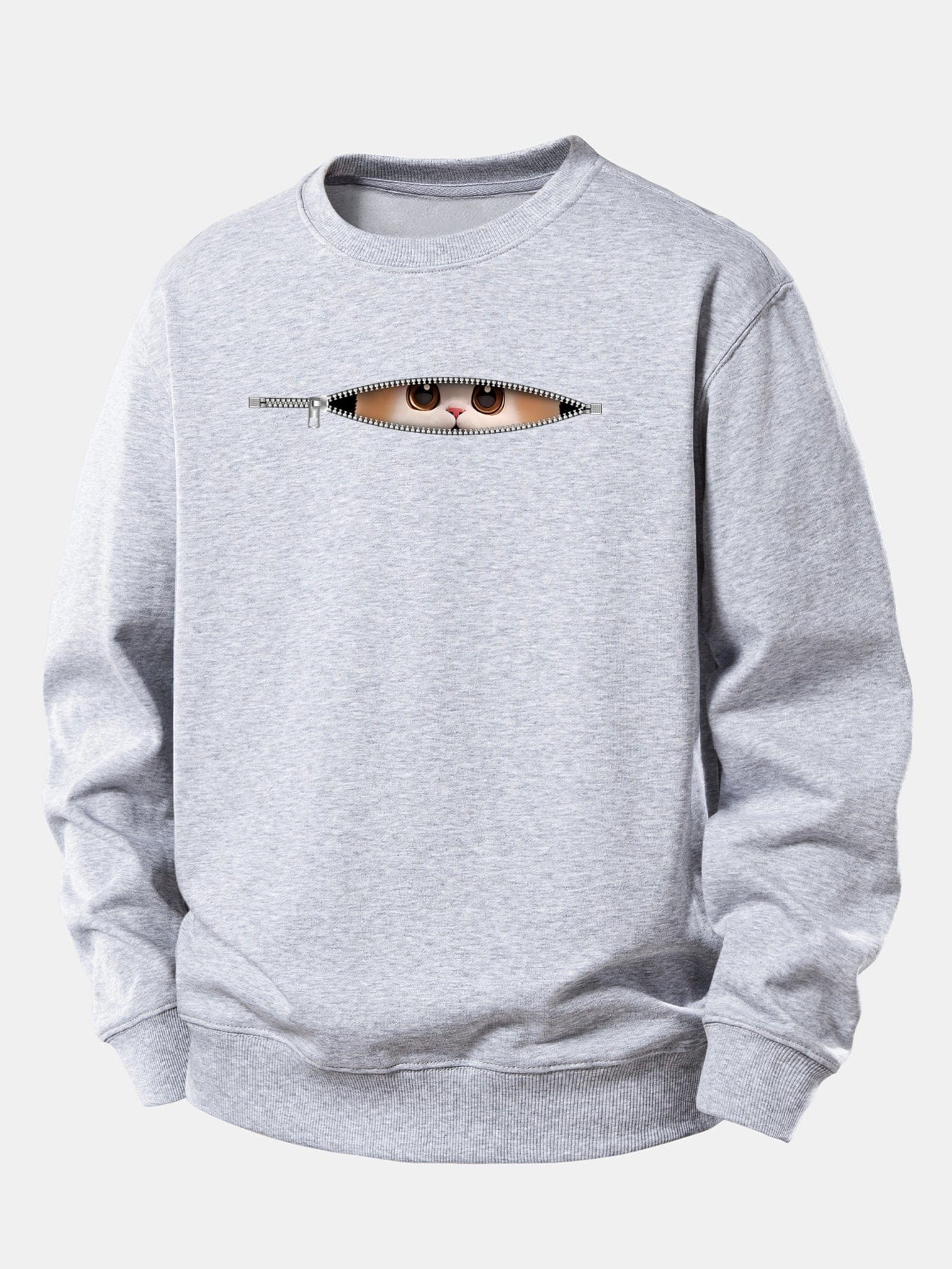 Velira Sweatshirts Sidabrinė / XS Užtrauktuko katės spaudo laisvo kirpimo džemperis
