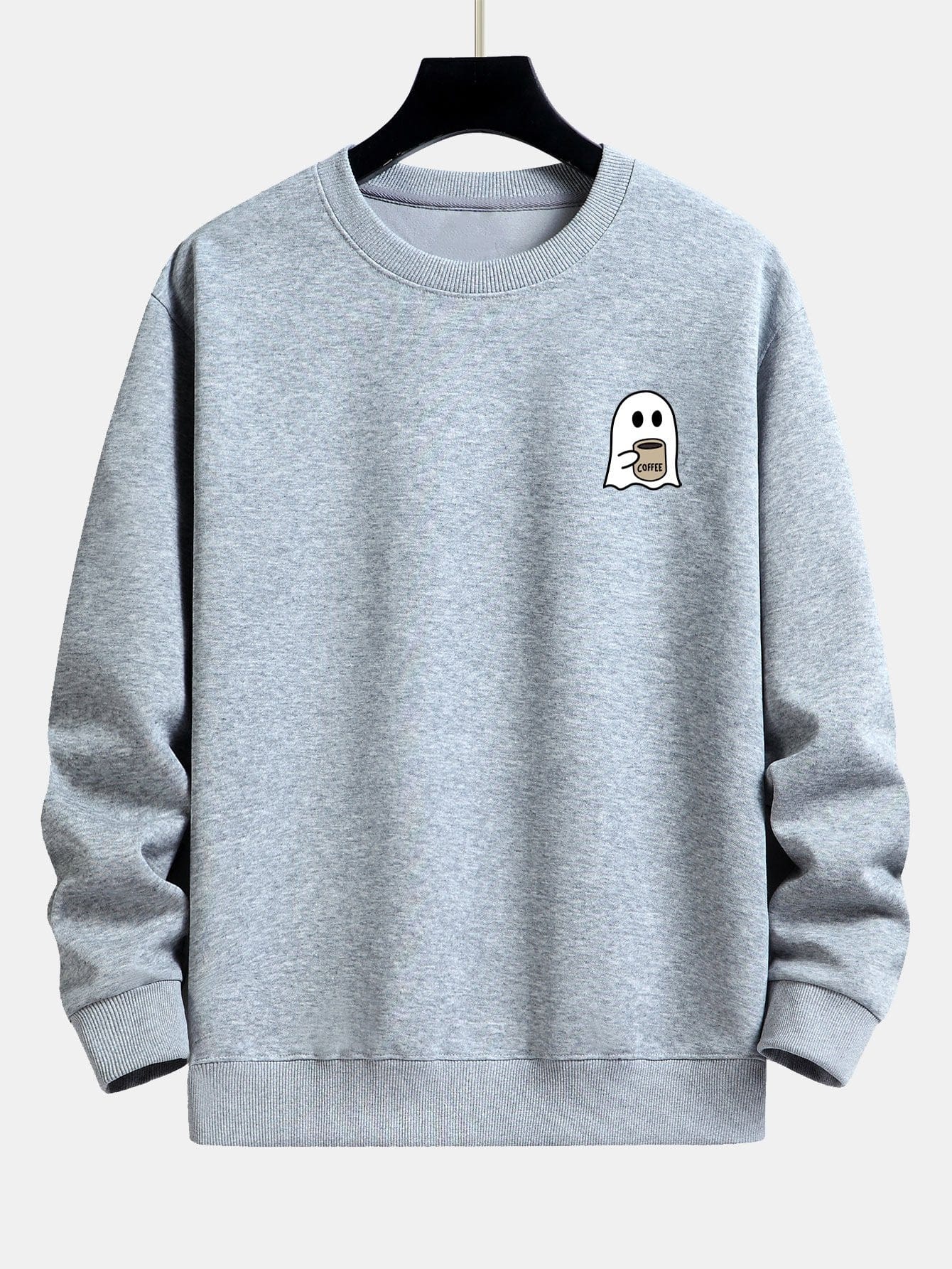 Velira Sweatshirts sidabrinė / XS Vaiduoklis, geriantis kavą, spauda, laisvas kirpimas, džemperis