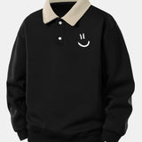 Velira Sweatshirts Smėlinė / XS Atsipalaidavusio kirpimo šypsenėlės printo kontrastingas polo džemperis