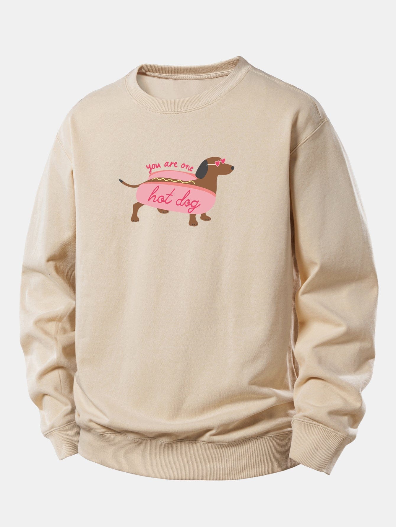 Velira Sweatshirts Smėlinė / XS Karštas Šuo Daksas Spauda Laisvas Palaidinukas