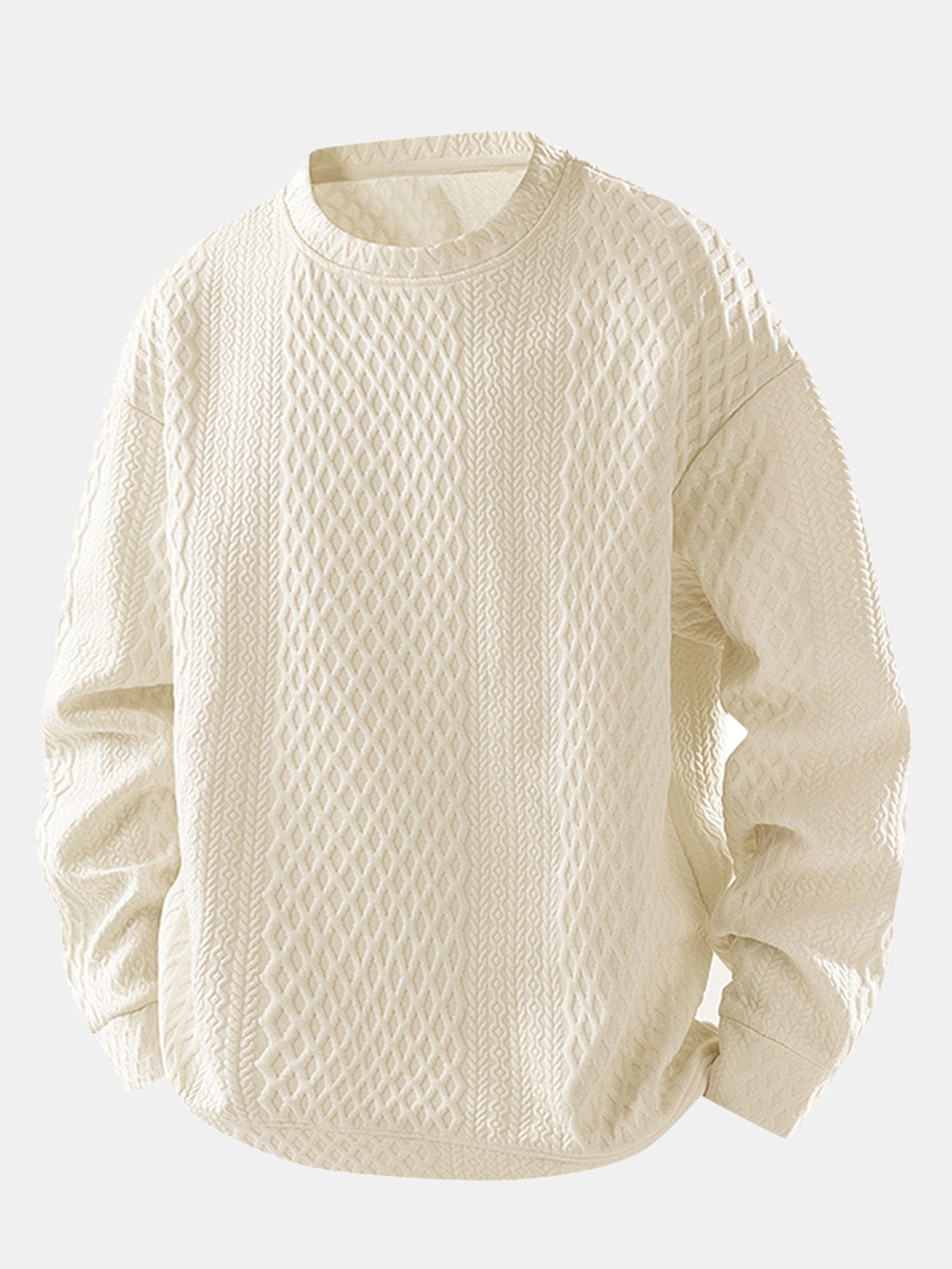 Velira Sweatshirts smėlinė / XS Relax Fit Geometrinis Žakardo Crew Neck Megztinis