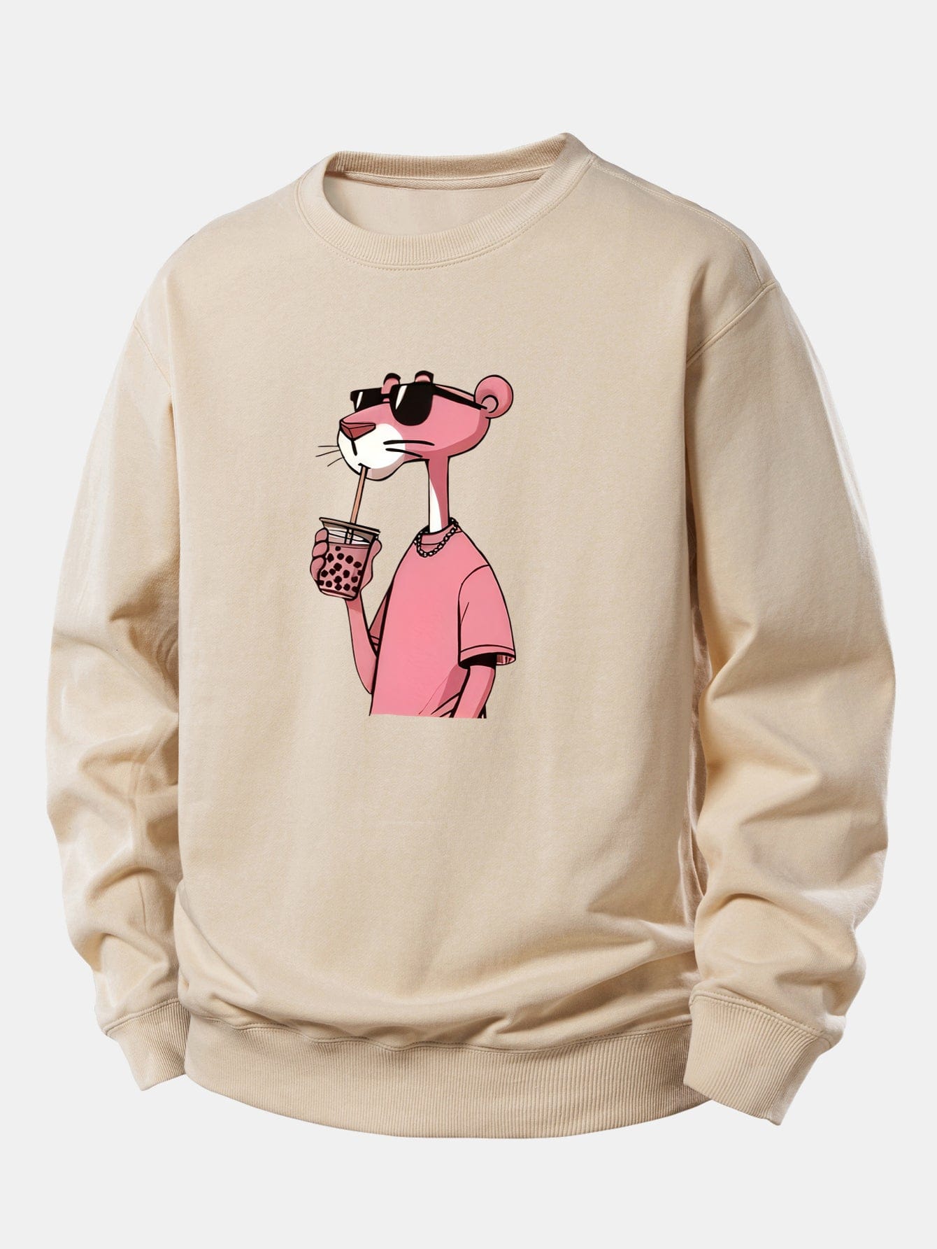 Velira Sweatshirts Smėlinė / XS Rožinė Pantera Spauda Laisva Fit Džemperis