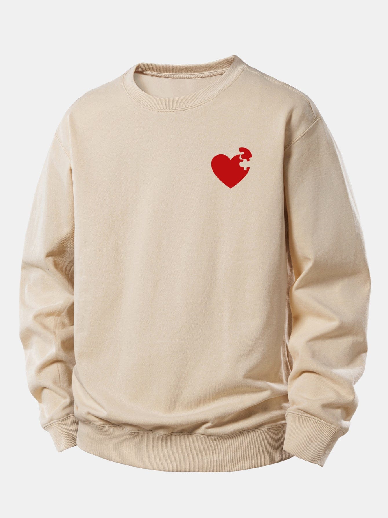 Velira Sweatshirts Smėlinė / XS Širdies dėlionės spaudinys laisvo kirpimo džemperis