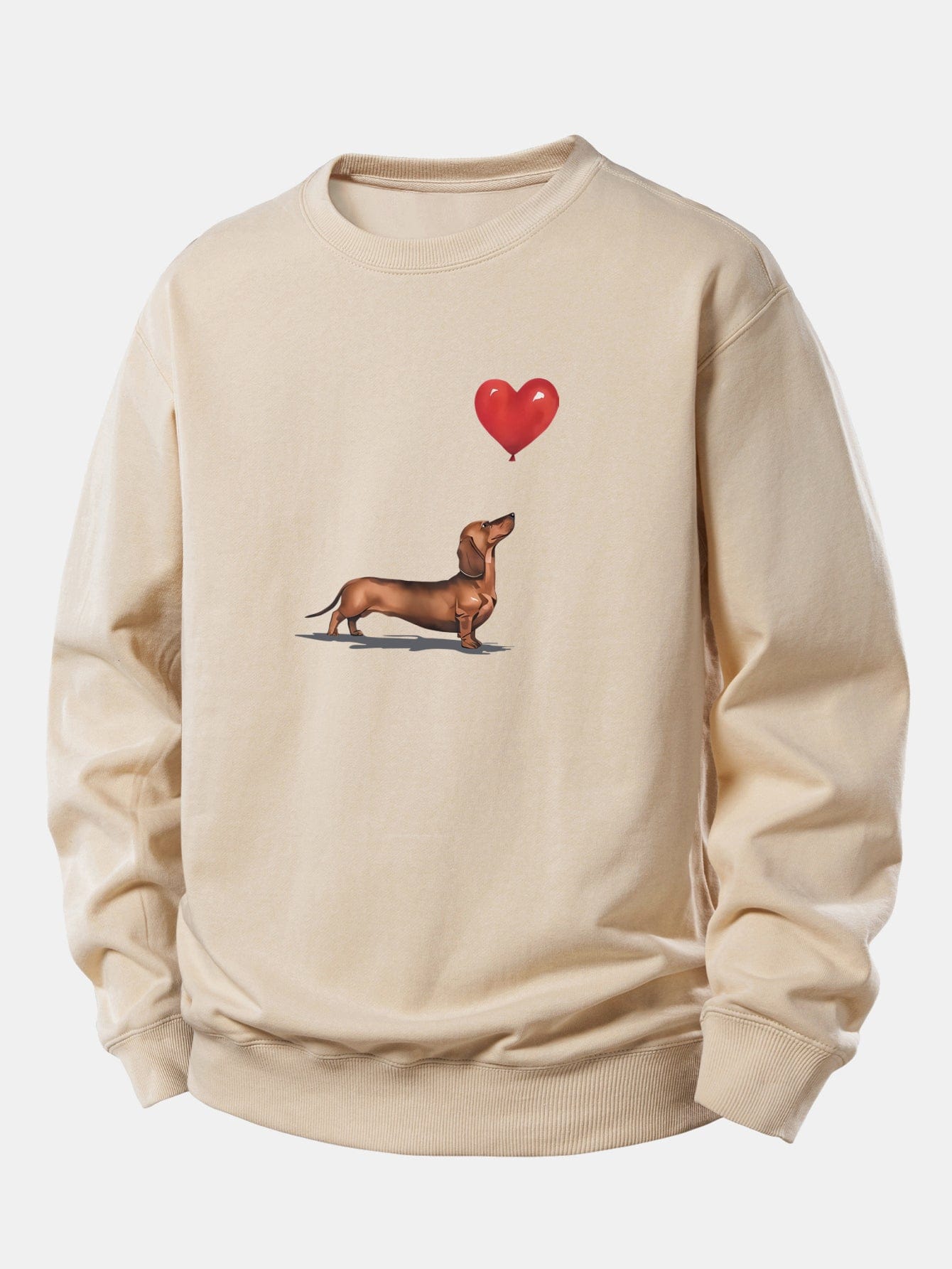 Velira Sweatshirts Smėlinė / XS Širdies formos balionas šunų veislės printas laisvo kirpimo džemperis