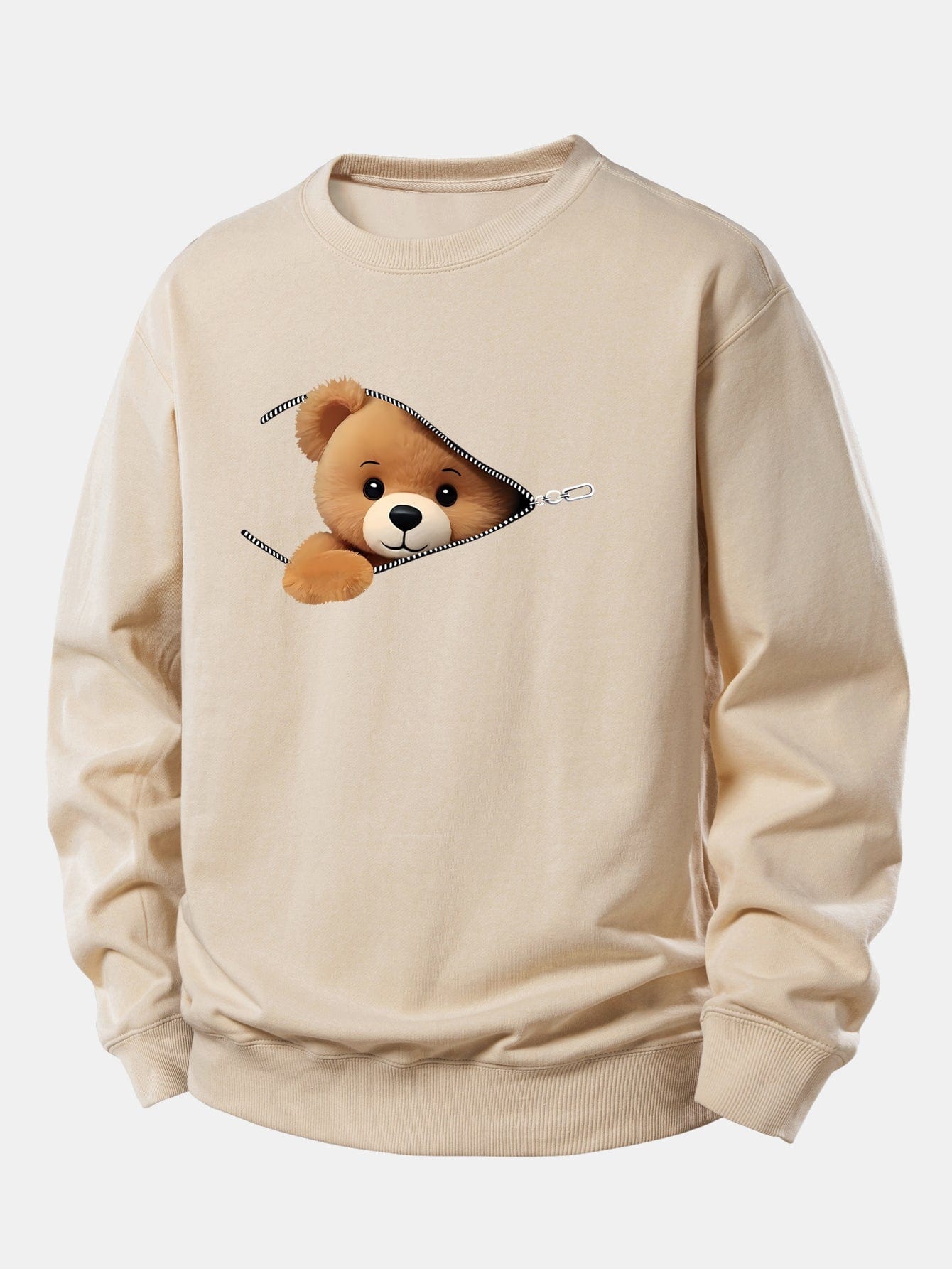 Velira Sweatshirts Smėlinė / XS Užtrauktuko Meškos Rašto Laisvalaikio Džemperis