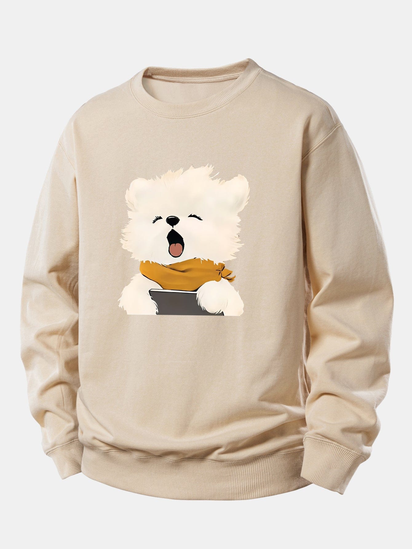 Velira Sweatshirts Smėlinė / XS Žiovaujantis Šuniukas Spauda Laisvas Fit Džemperis