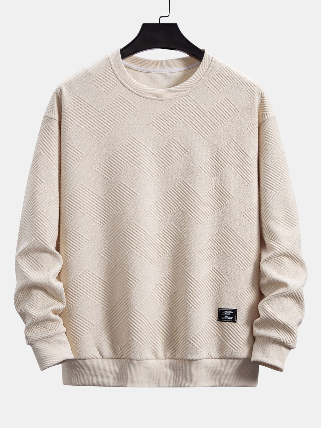 Velira Sweatshirts smėlio / S Atsipalaidavęs geometrinis dryžuotas džemperis
