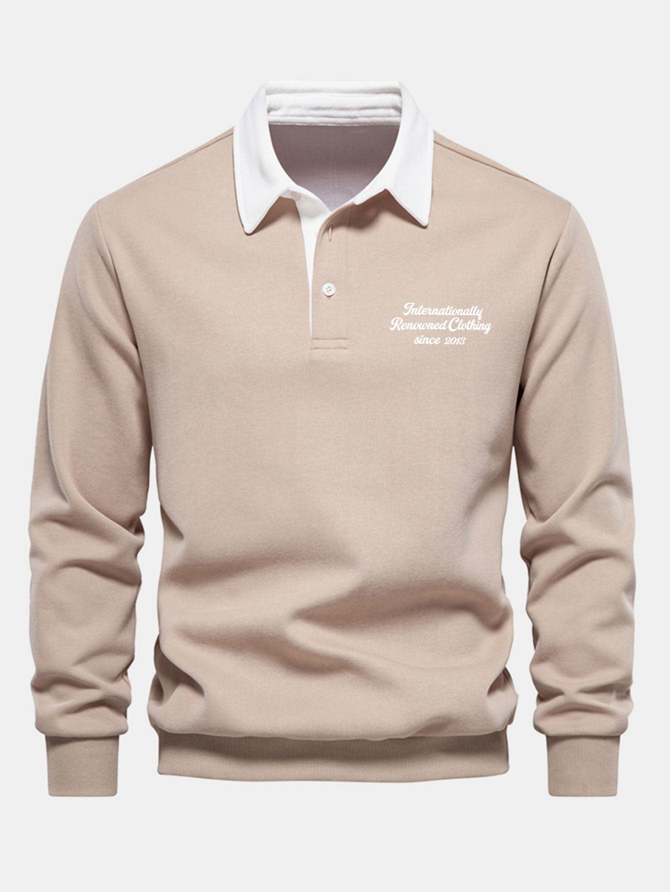 Velira Sweatshirts smėlio / S Sloganas Spausdintas Kontrasto Polo Apykaklės Megztinis