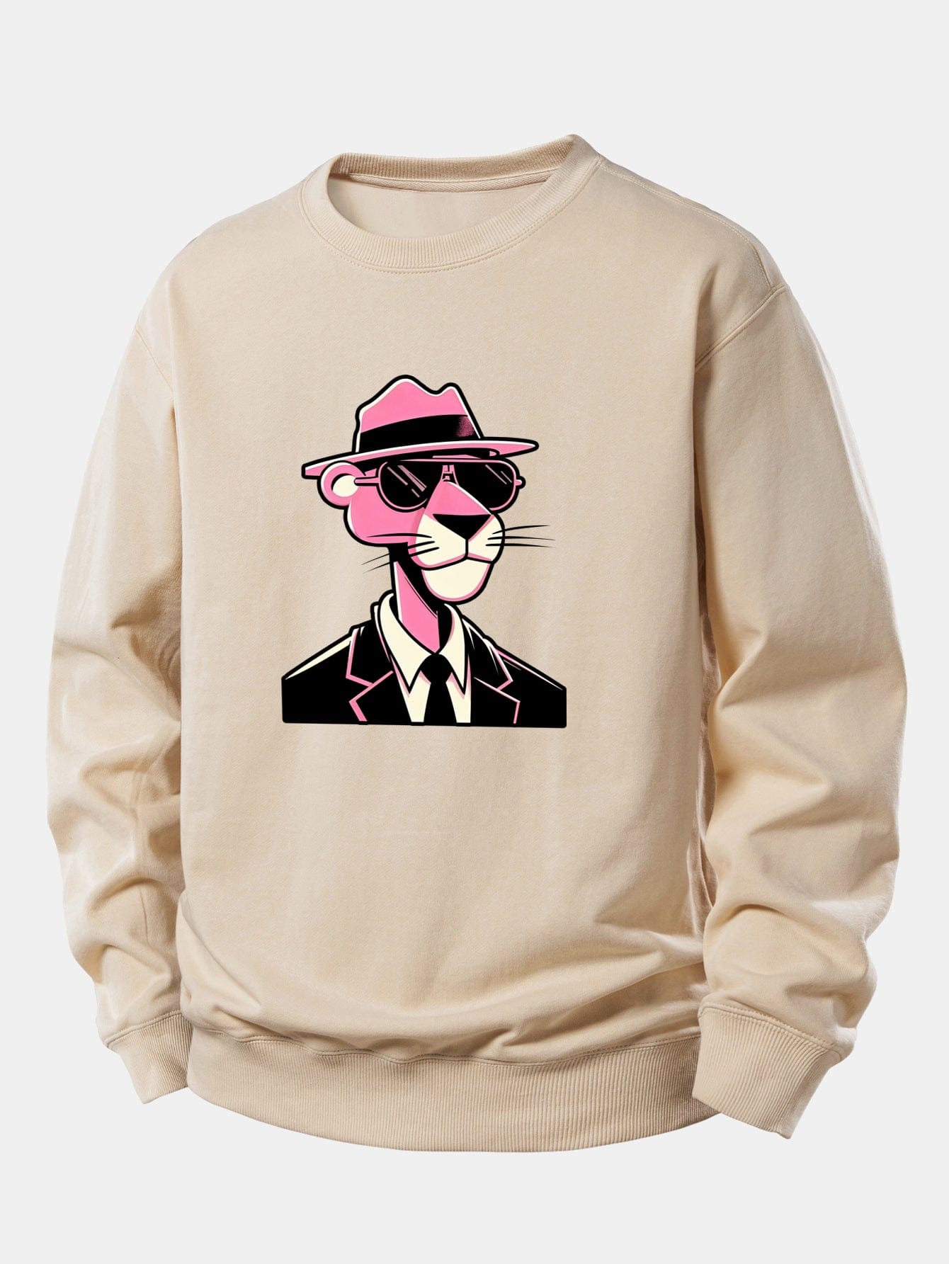 Velira Sweatshirts Smėlio / XS Rožinė džentelmenų panteros spauda laisvo kirpimo megztinis