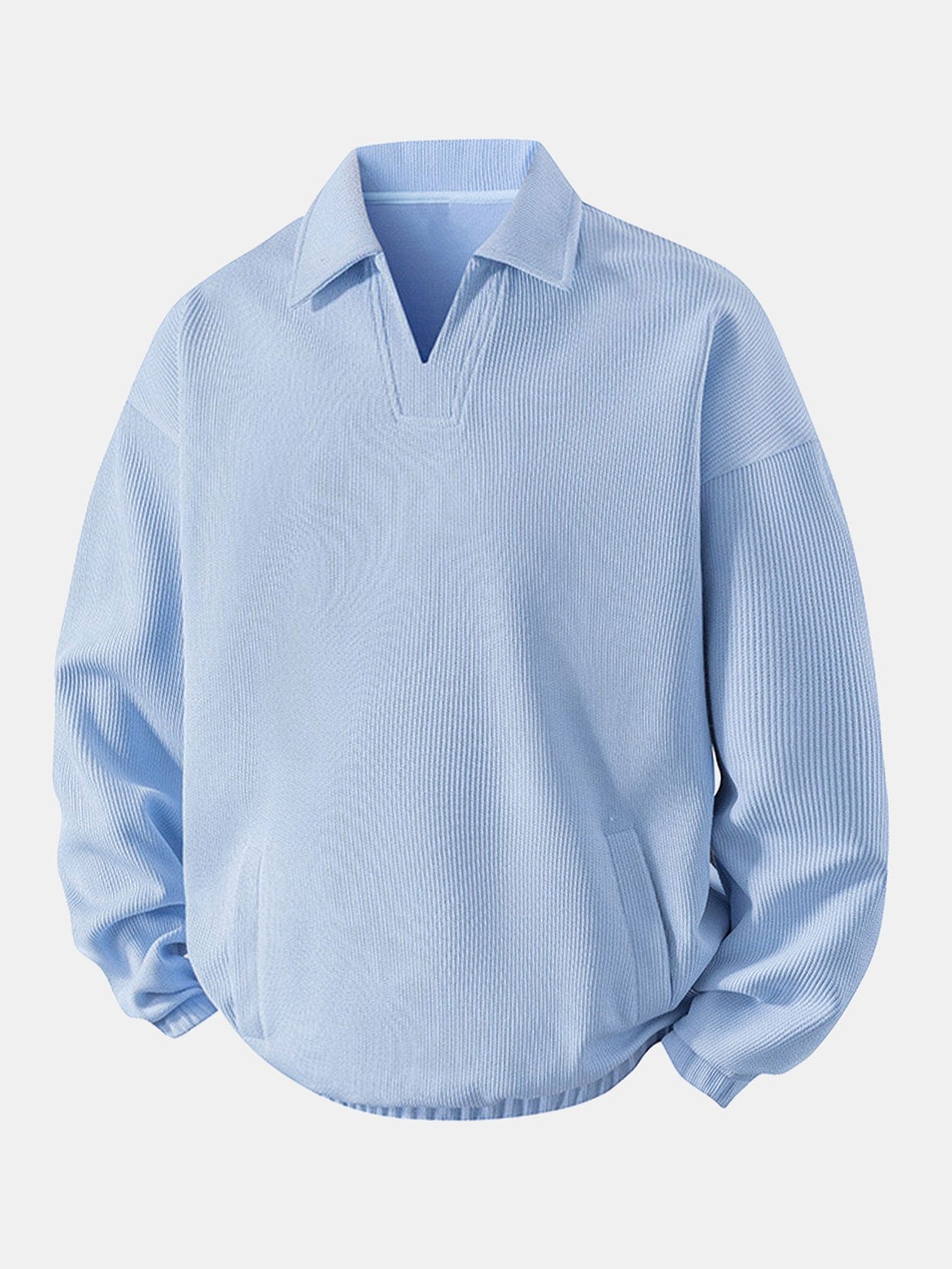 Velira Sweatshirts Šviesiai mėlyna / XS Atsipalaidavęs Fit Wffle V formos Polo Megztinis