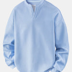 Velira Sweatshirts šviesiai mėlyna / XS Laisvas Fit Waffle V formos Kaklo Megztinis
