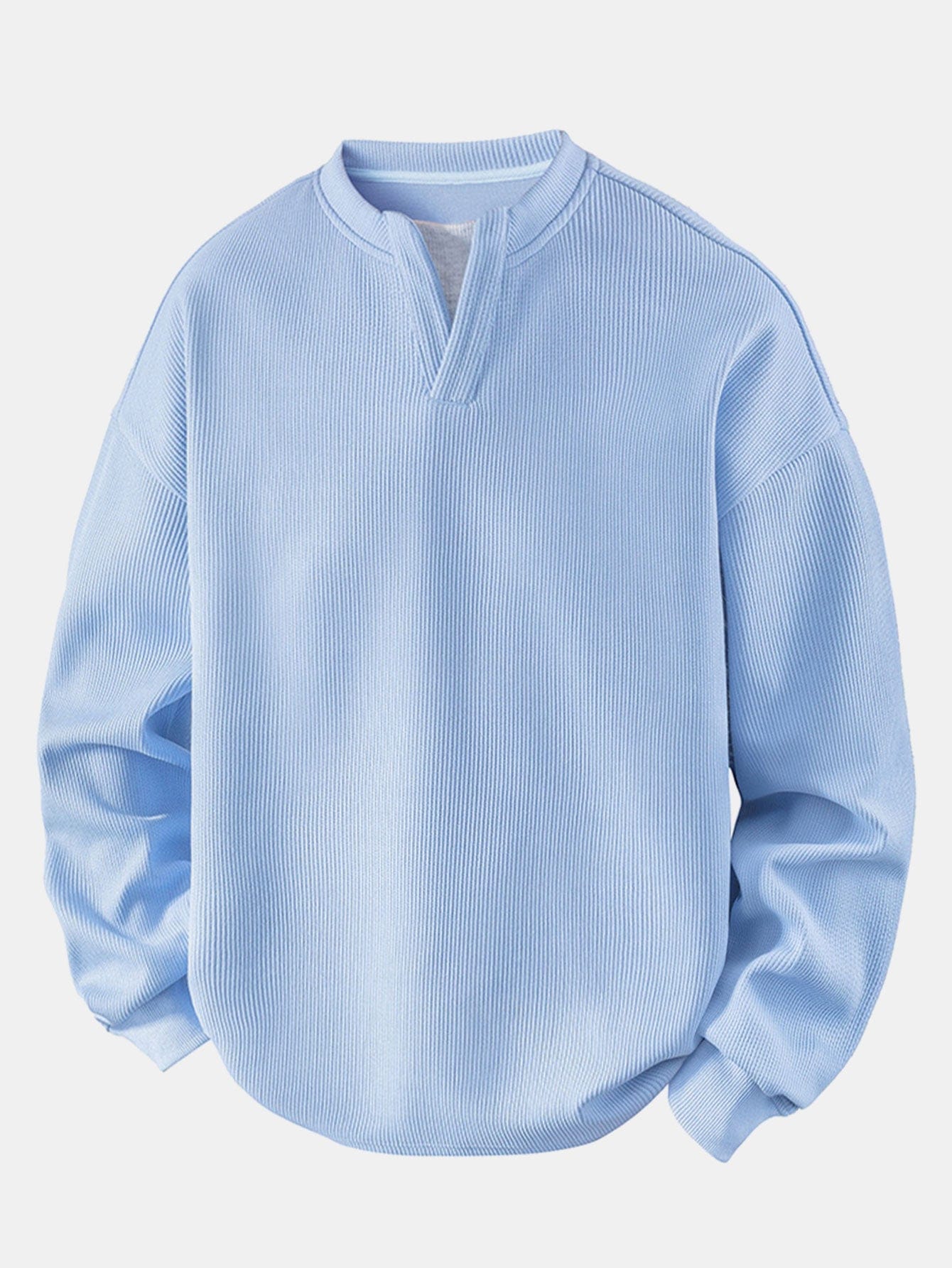 Velira Sweatshirts šviesiai mėlyna / XS Laisvas Fit Waffle V formos Kaklo Megztinis