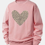 Velira Sweatshirts Šviesiai rožinė / XS Leopardų širdies raštas laisvo kirpimo džemperis