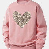 Velira Sweatshirts Šviesiai rožinė / XS Leopardų širdies raštas laisvo kirpimo džemperis