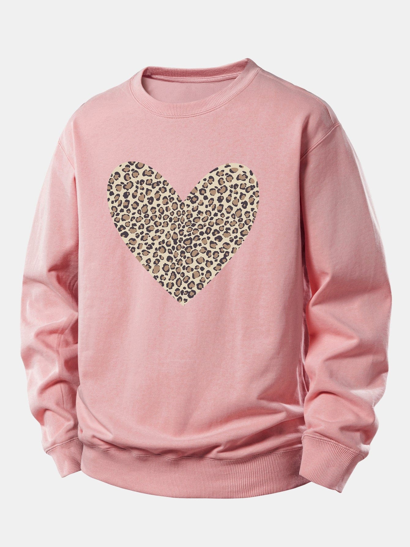 Velira Sweatshirts Šviesiai rožinė / XS Leopardų širdies raštas laisvo kirpimo džemperis