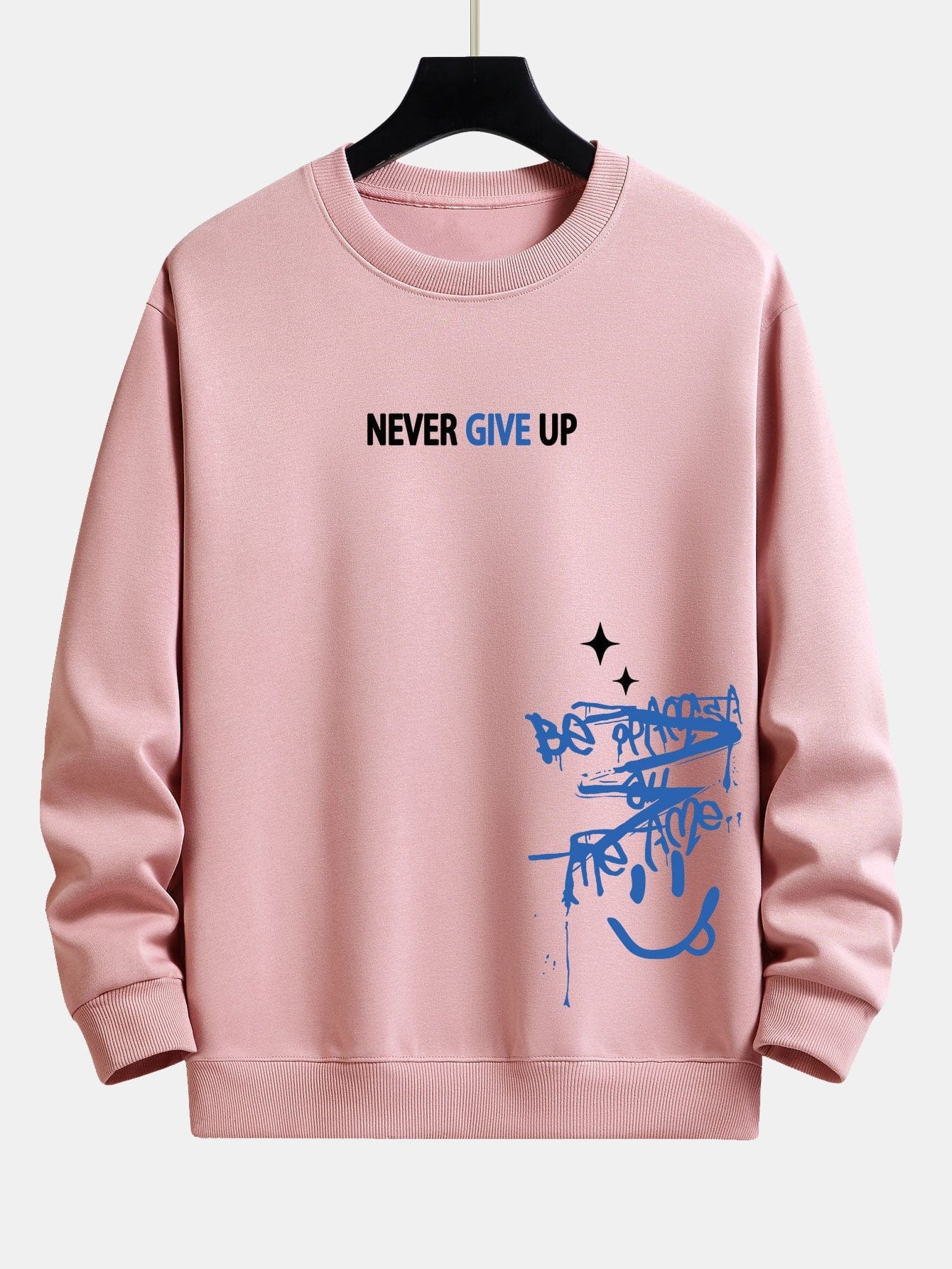 Velira Sweatshirts šviesiai rožinė / XS Niekuomet nepasiduok Šypsenėlės Spauda Laisvo Kirpimo Megztinis