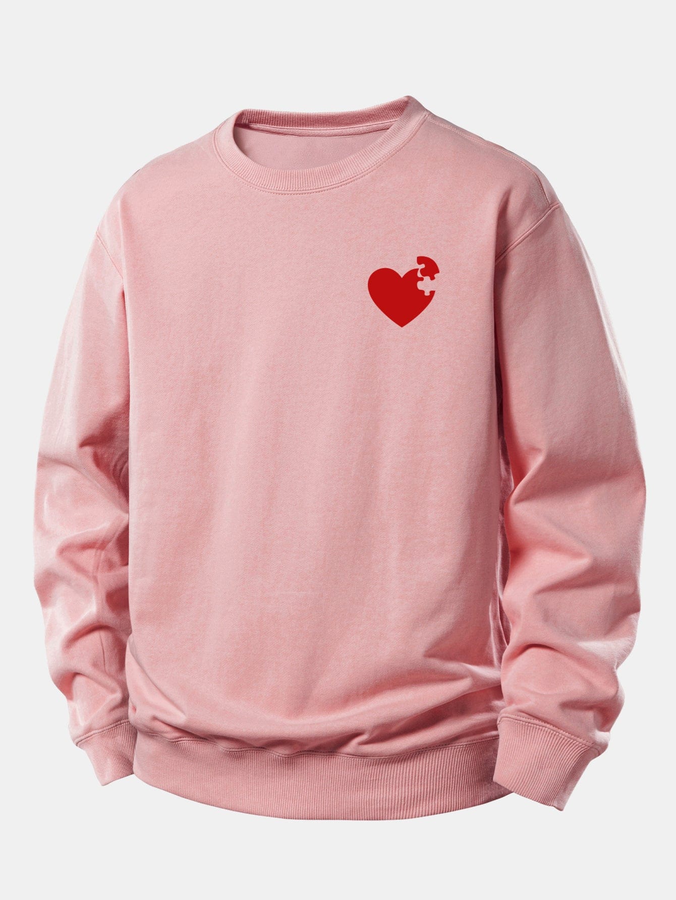 Velira Sweatshirts Šviesiai rožinė / XS Širdies dėlionės spaudinys laisvo kirpimo džemperis