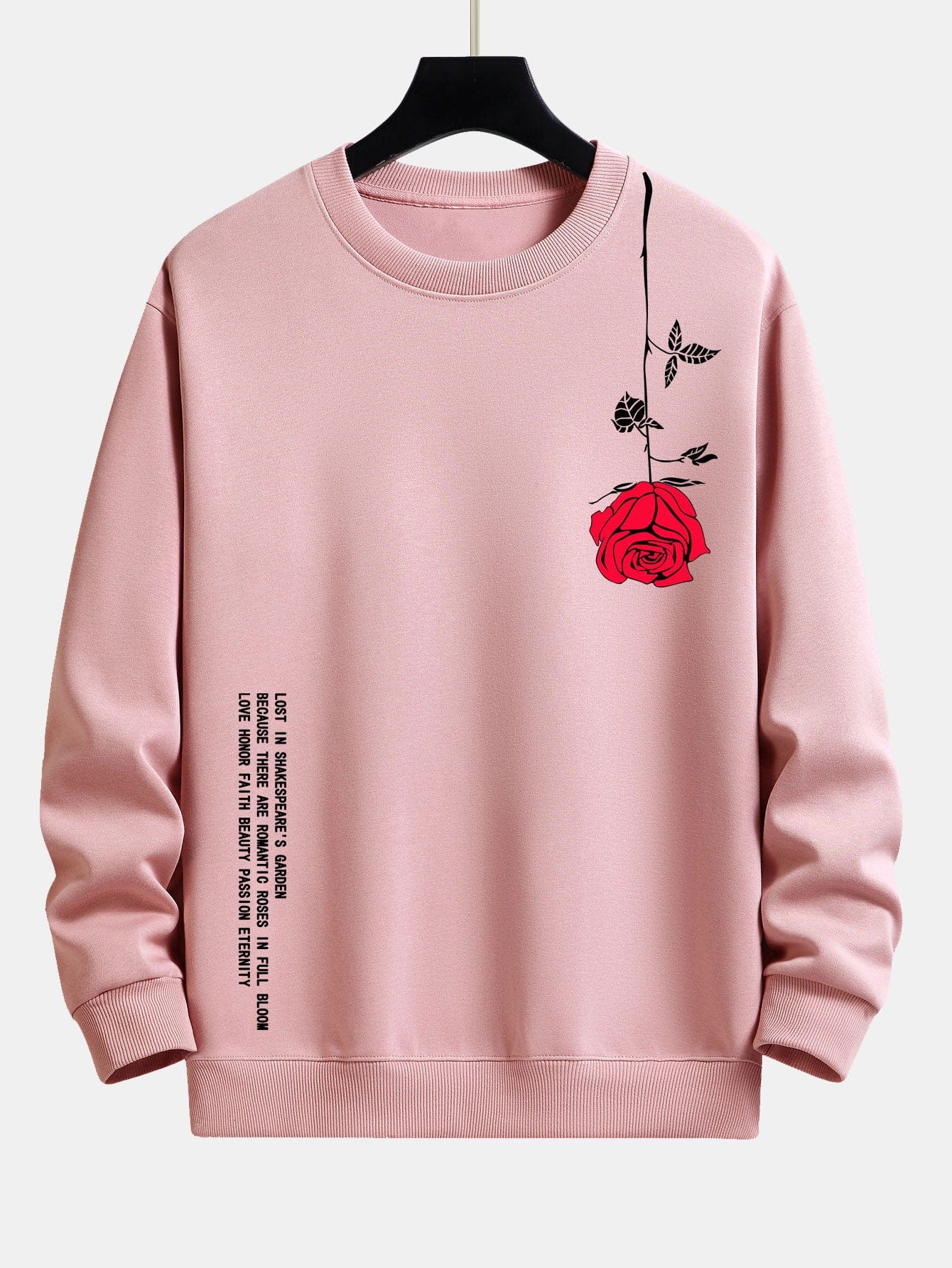 Velira Sweatshirts šviesiai rožinė / XS Sloganas Rožių Spauda Laisvas Fit Palaidinė