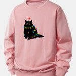 Velira Sweatshirts Šviesiai rožinė / XS Spalvinga Lengva Juoda Katė Spauda Laisvas Fit Megztinis