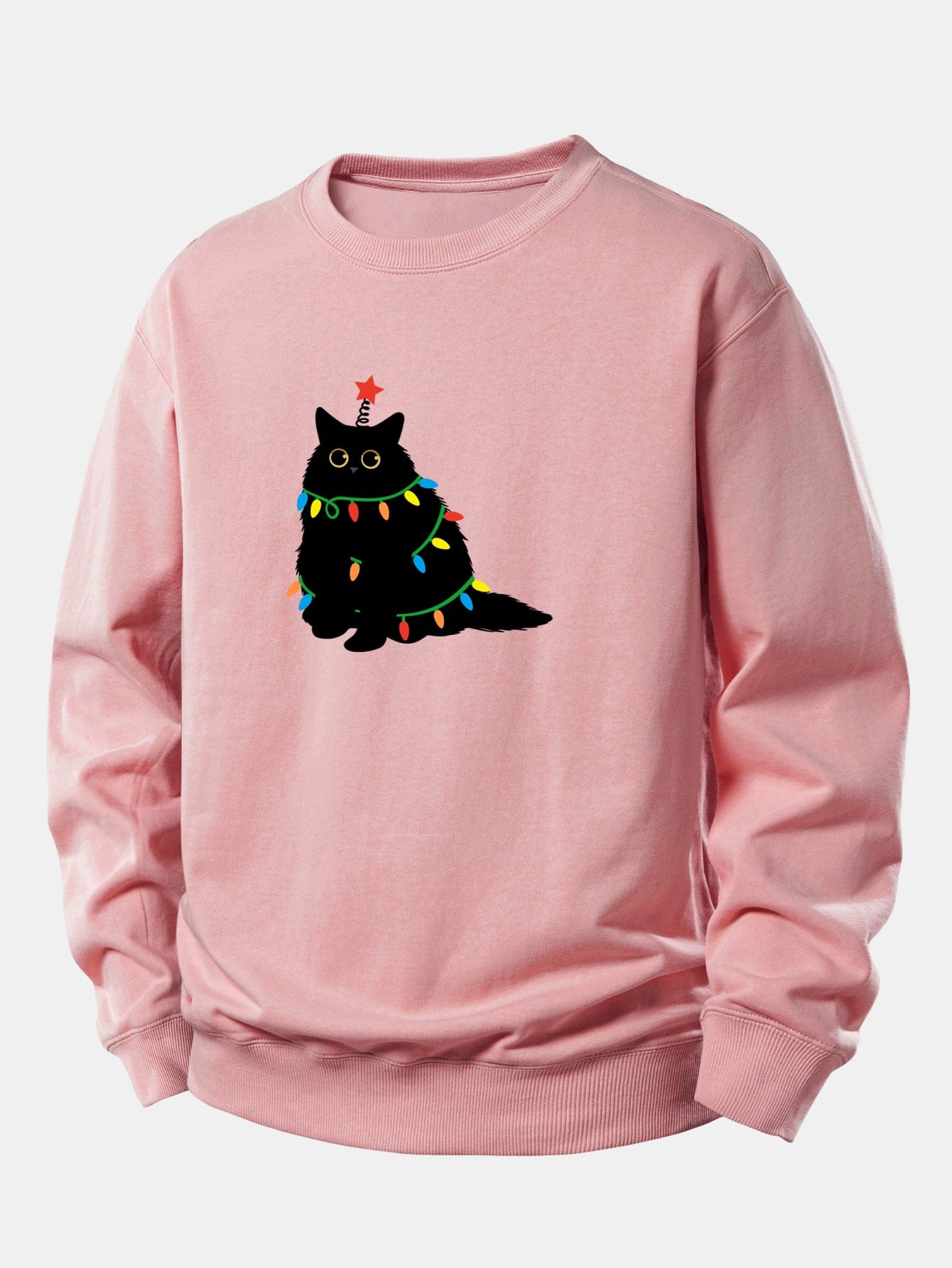 Velira Sweatshirts Šviesiai rožinė / XS Spalvinga Lengva Juoda Katė Spauda Laisvas Fit Megztinis