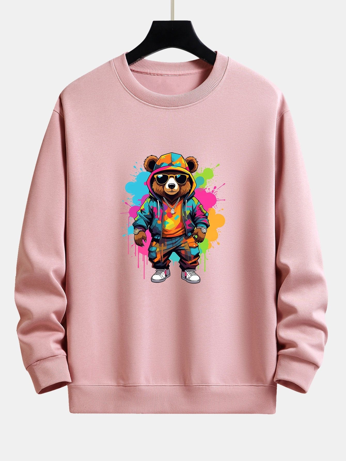 Velira Sweatshirts šviesiai rožinė / XS Spalvingo Lokio Spauda Atsipalaidavęs Palaidinukas