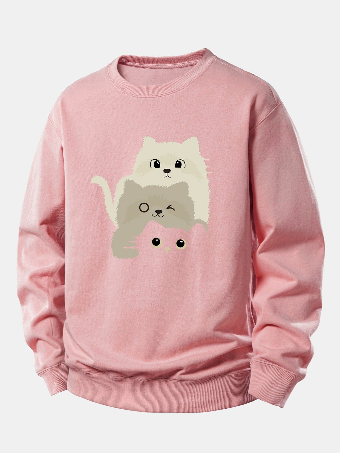 Velira Sweatshirts Šviesiai rožinė / XS Trys Katės Spauda Laisvo Pjūvio Džemperis