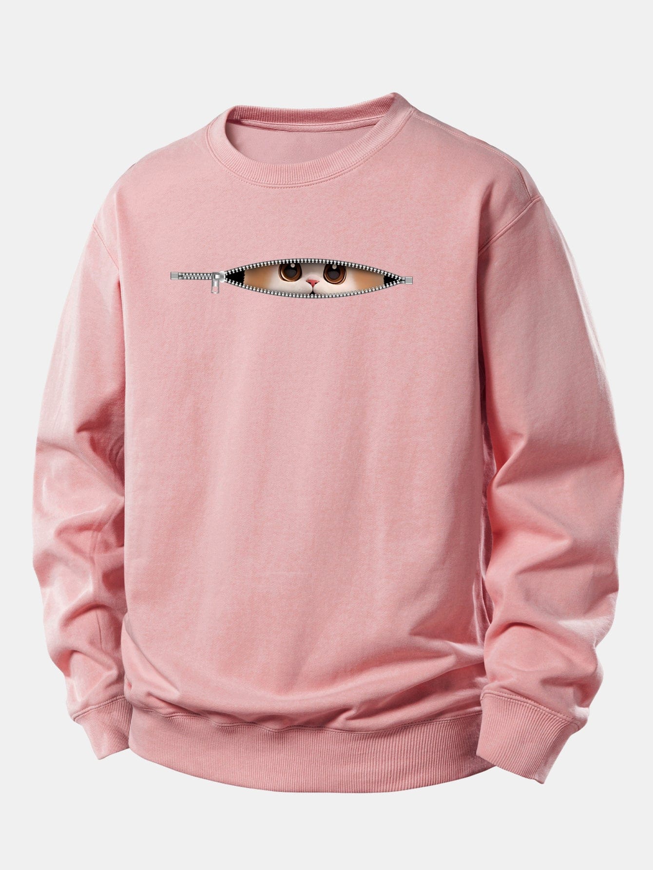Velira Sweatshirts Šviesiai rožinė / XS Užtrauktuko katės spaudo laisvo kirpimo džemperis