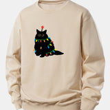 Velira Sweatshirts Šviesiai ruda / XS Spalvinga Lengva Juoda Katė Spauda Laisvas Fit Megztinis