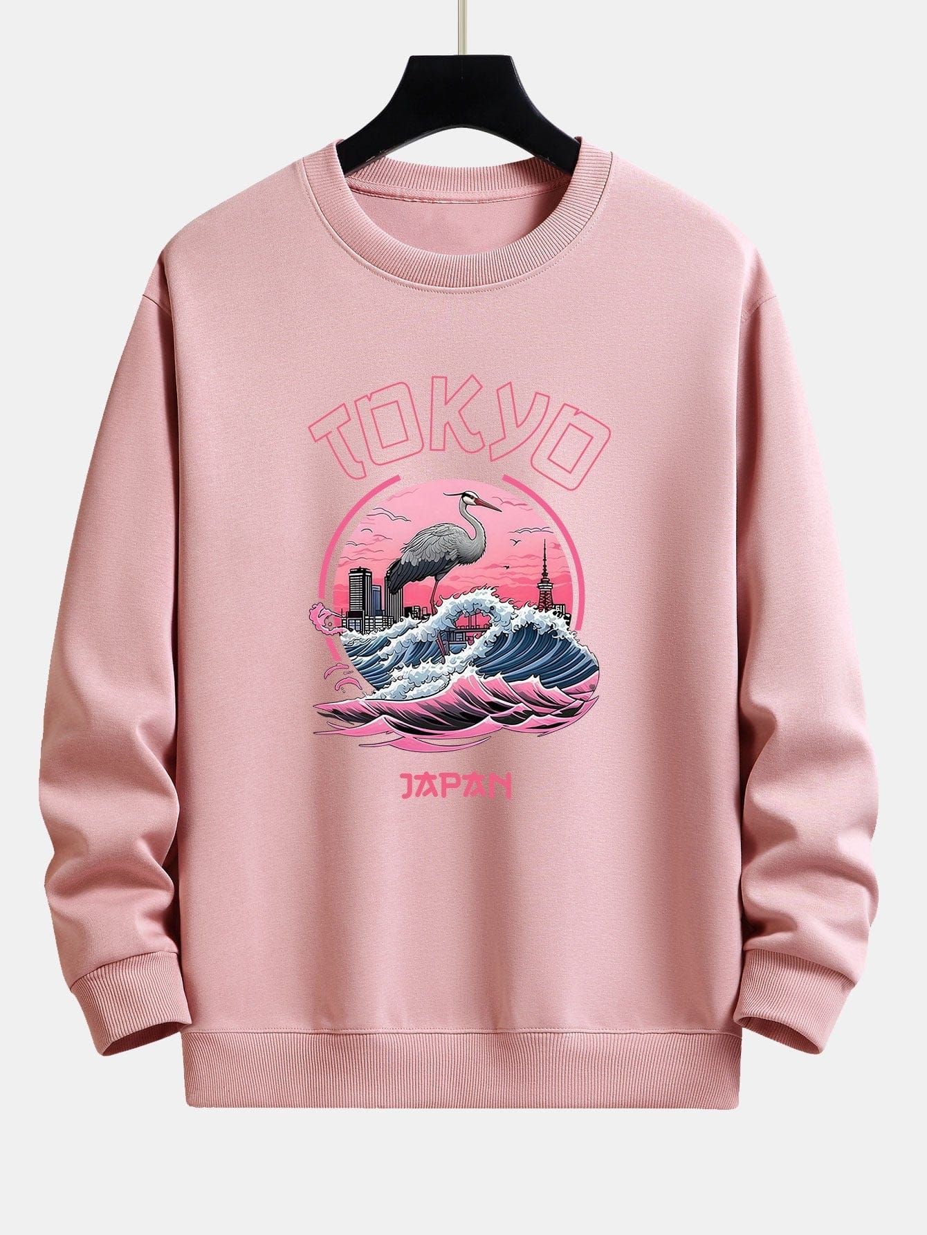 Velira Sweatshirts šviesiapinkė / XS Tokijo Banga Gervė Paukštis Spauda Laisvas Fit Megztinis