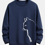 Velira Sweatshirts tamsiai mėlyna / S Katės Siluetas Spausdinimas Laisvas Fit Palaidinukė