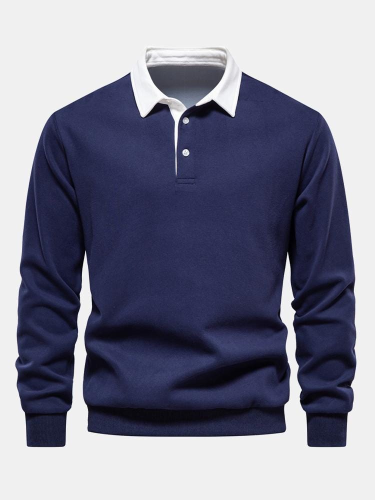 Velira Sweatshirts tamsiai mėlyna / S Kontrasto Polo Apykaklės Megztinis